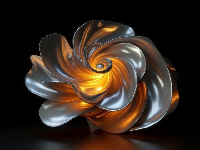 Digitale Skulptur aus flüssigem Metall mit reflektierenden Oberflächen