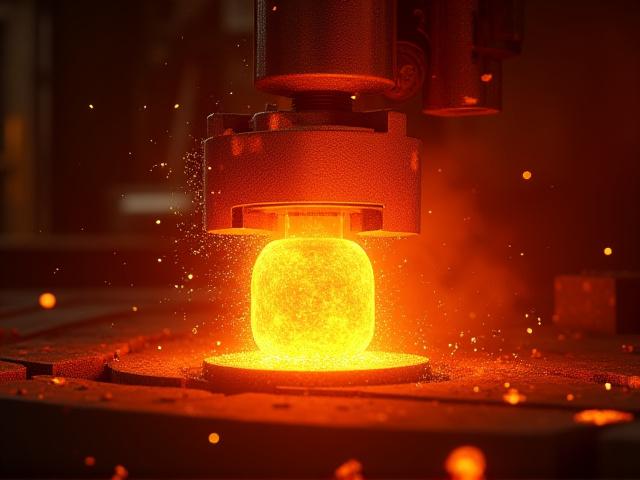 Digitale Simulation eines Schmiedeprozesses mit glühendem Metall